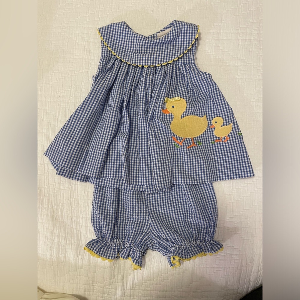 The Bailey Boys 2-Piece Blue Gingham Check Set with Duck Appliqué